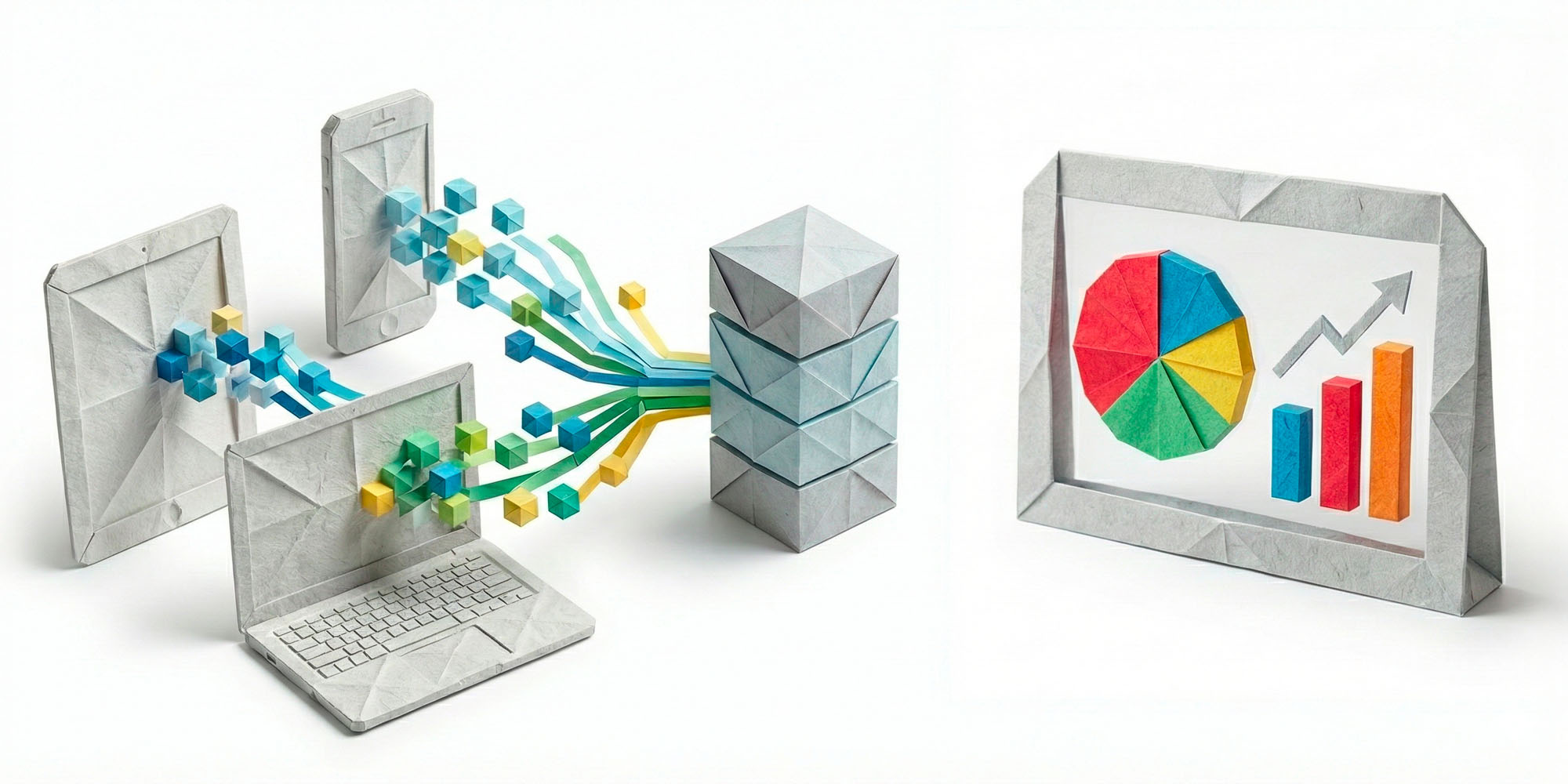 Symbolische Darstellung der Daten aus Origami-Papier, wie sie mit dem Webanalyse-Tool Matomo erhoben werden.