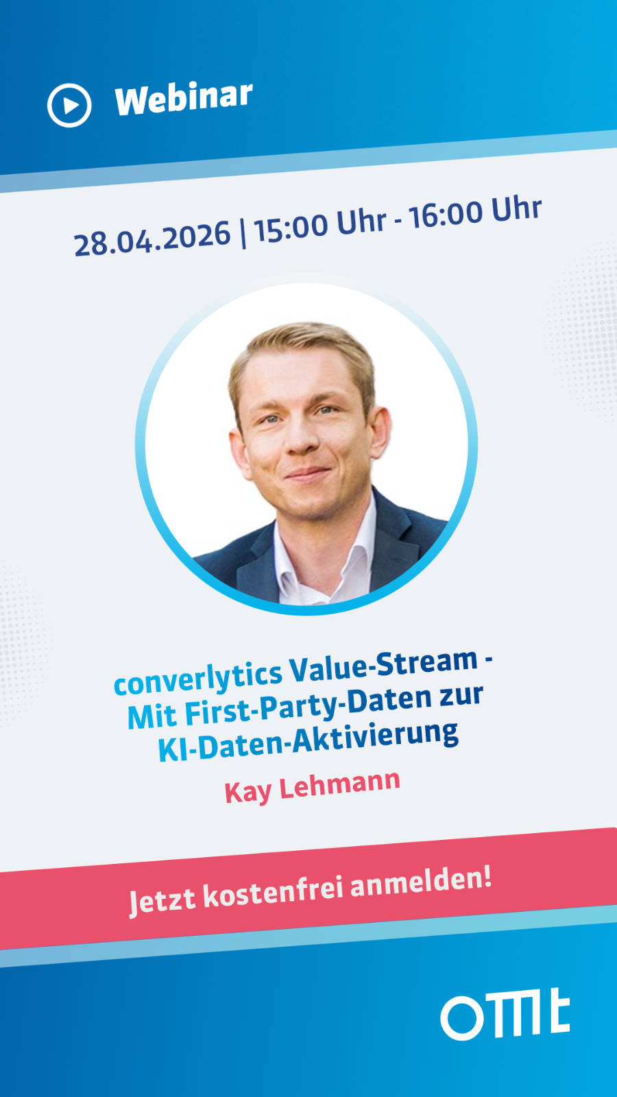 Banner für Kay Lehmanns Webinar bei OMT zum Thema Value Stream - Anzeige für Mobilgeräte